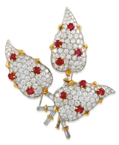 View full screen - View 1 of Lot 30. SCHLUMBERGER FOR TIFFANY & CO. | RUBY AND DIAMOND CLIP-BROOCH.