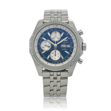 View full screen - View 1 of Lot 549. Bentley GT, Ref. A13362 Stainless steel chronograph wristwatch with day, date and bracelet made in collaboration with Bentley Circa 2006.