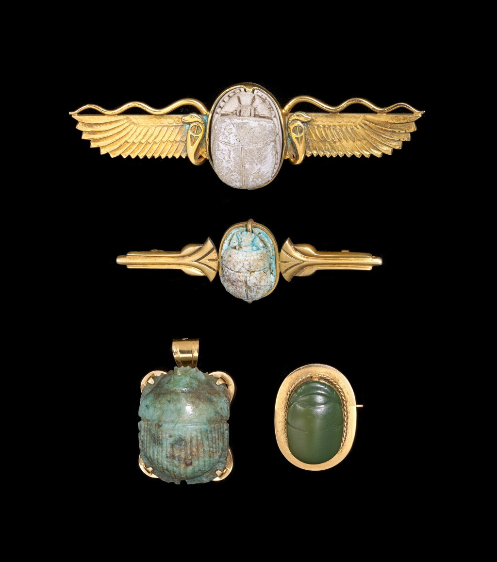 View full screen - View 1 of Lot 1. A Group of Four Egyptian Stone Scarabs, Circa 1st millennium B.C..