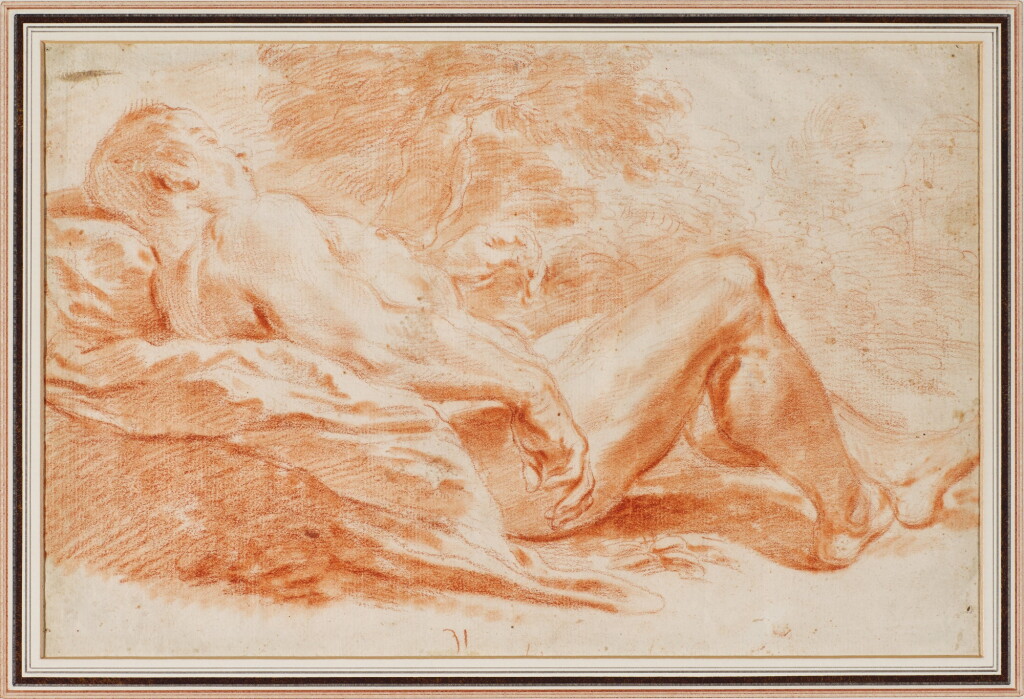 View full screen - View 1 of Lot 30. Academy Study: Male nude reclining in a landscape.