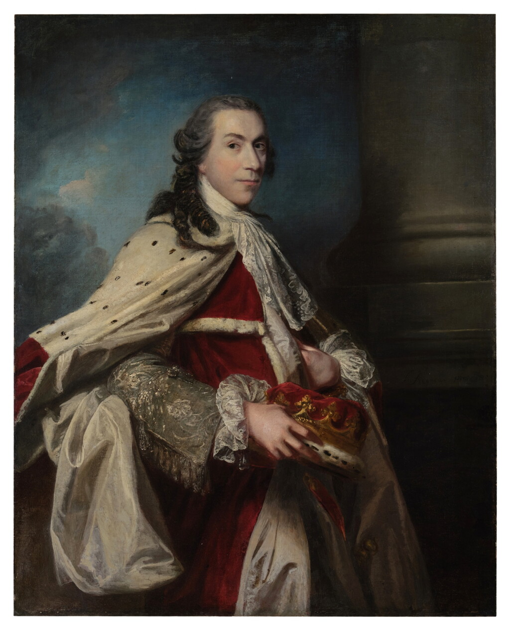 View full screen - View 1 of Lot 581. Portrait of Edward Seymour (1717-1792), 9th Duke of Somerset, in peer's robes, holding a coronet.