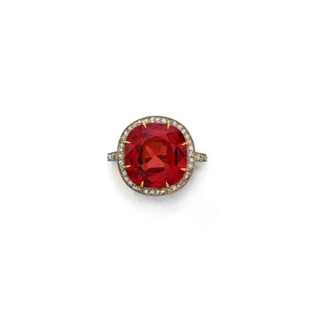 View full screen - View 1 of Lot 120. Red Spinel and Diamond Ring 尖晶石配鑽石戒指.