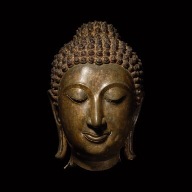 View full screen - View 1 of Lot 8. A Monumental Gilt Copper Alloy Head of Buddha, Thailand, Sukhothai Kingdom, 14th Century.