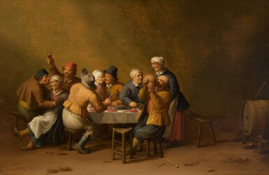 View full screen - View 1 of Lot 113. Interior with merry peasants around a table.