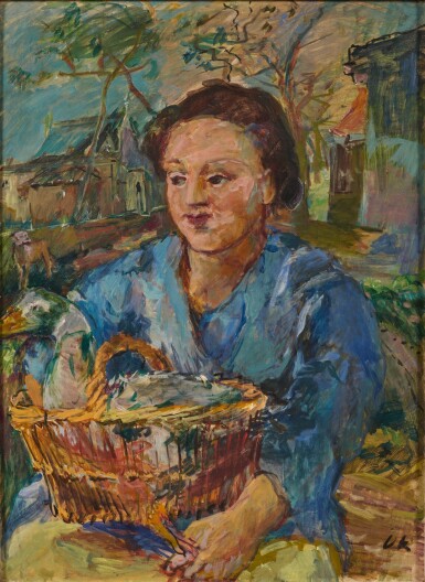 View full screen - View 1 of Lot 28. Mädchen mit Gans im Korb (Girl with Goose in Basket).