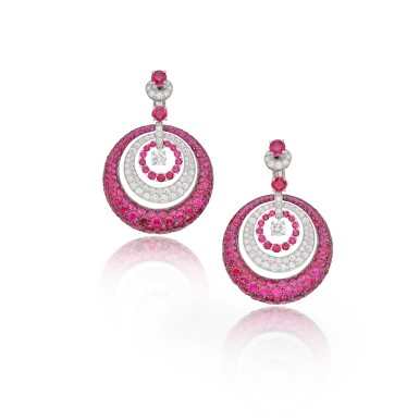 View full screen - View 1 of Lot 224. Pair of Ruby and Diamond Earclips.
