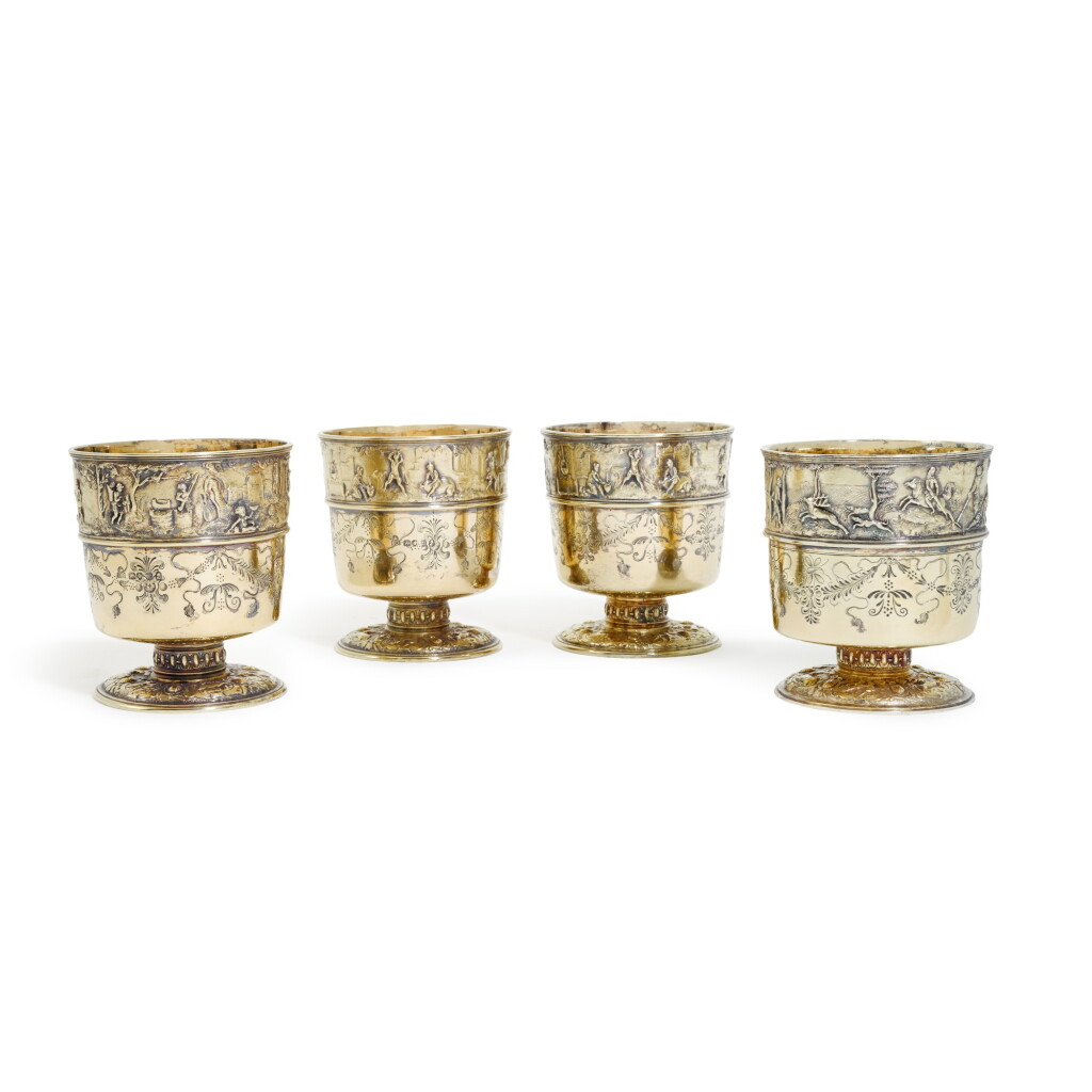 View full screen - View 1 of Lot 9. A set of four George IV silver-gilt 'Munzbecher's', John Bridge for Rundell, Bridge & Rundell, London, 1827.