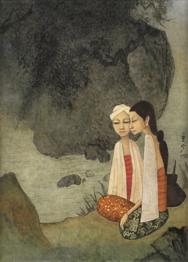 View full screen - View 1 of Lot 8521. Cheong Soo Pieng 鍾泗濱 | By The River II 河畔 II.