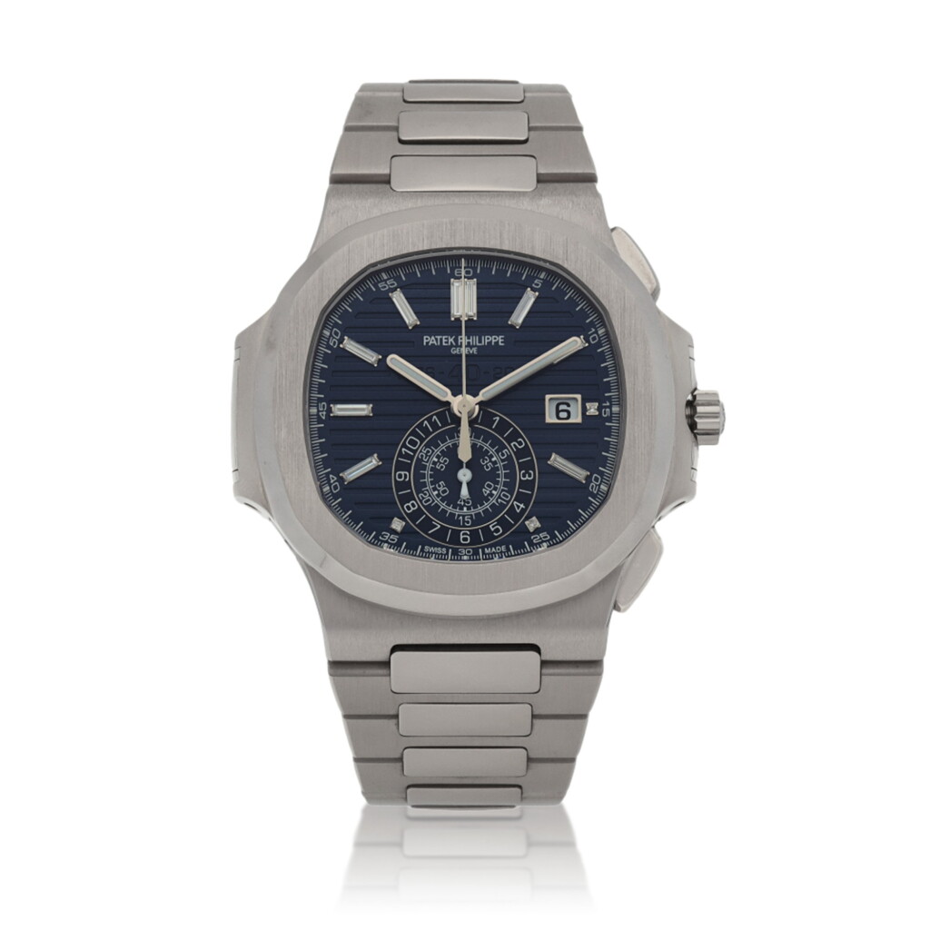 View full screen - View 1 of Lot 129. '40th Anniversary' Nautilus, Ref. 5976/1G-001 White gold flyback chronograph wristwatch with date and bracelet Circa 2016 | 百達翡麗 | 5976/1G-001型號「'40th Anniversary' Nautilus」白金飛返計時鍊帶腕錶備日期顯示,年份約2016.