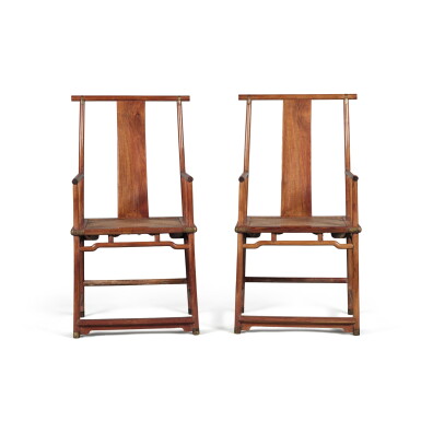 View full screen - View 1 of Lot 267. A rare pair of 'huanghuali' 'official's hat' armchairs (Sichutou Guanmaoyi), 17th / 18th century .