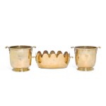 A French brass Monteith and pair of brass bottle coolers, circa 1770