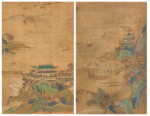 Two paintings depicting pavilion amongst landscape | 佚名 《山水樓閣》 設色絹本 框一組兩件