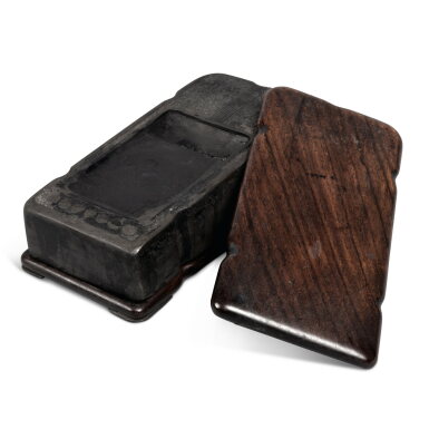 View full screen - View 1 of Lot 678. A qin-form 'duan' inkstone | 吳昌碩款琴形端硯.
