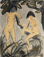 OTTO MÜLLER | ZWEI WEIBLICHE AKTE AM BAUM (TWO NUDES AT A TREE)