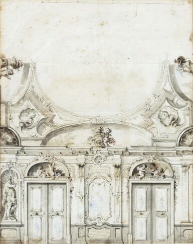 View full screen - View 1 of Lot 834. Architectural Drawing: Elevation of a Wall and Part of a Ceiling Decoration .