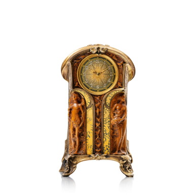 View full screen - View 1 of Lot 126. Enamel, wood and vermeil desk clock .