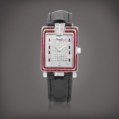 View full screen - View 1 of Lot 2217. Reference 91103 | A white gold, diamond and ruby-set wristwatch, Circa 2011 | 伯爵 | 型號91103 | 白金鑲鑽石及紅寶石腕錶,約2011年製.