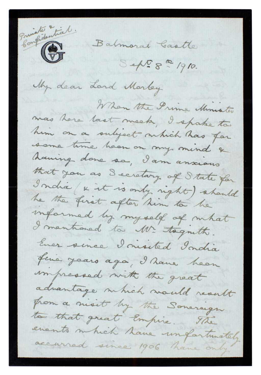 View full screen - View 1 of Lot 64. George V | Autograph letter signed, on his plans for a Coronation Durbar in Delhi, 1910.