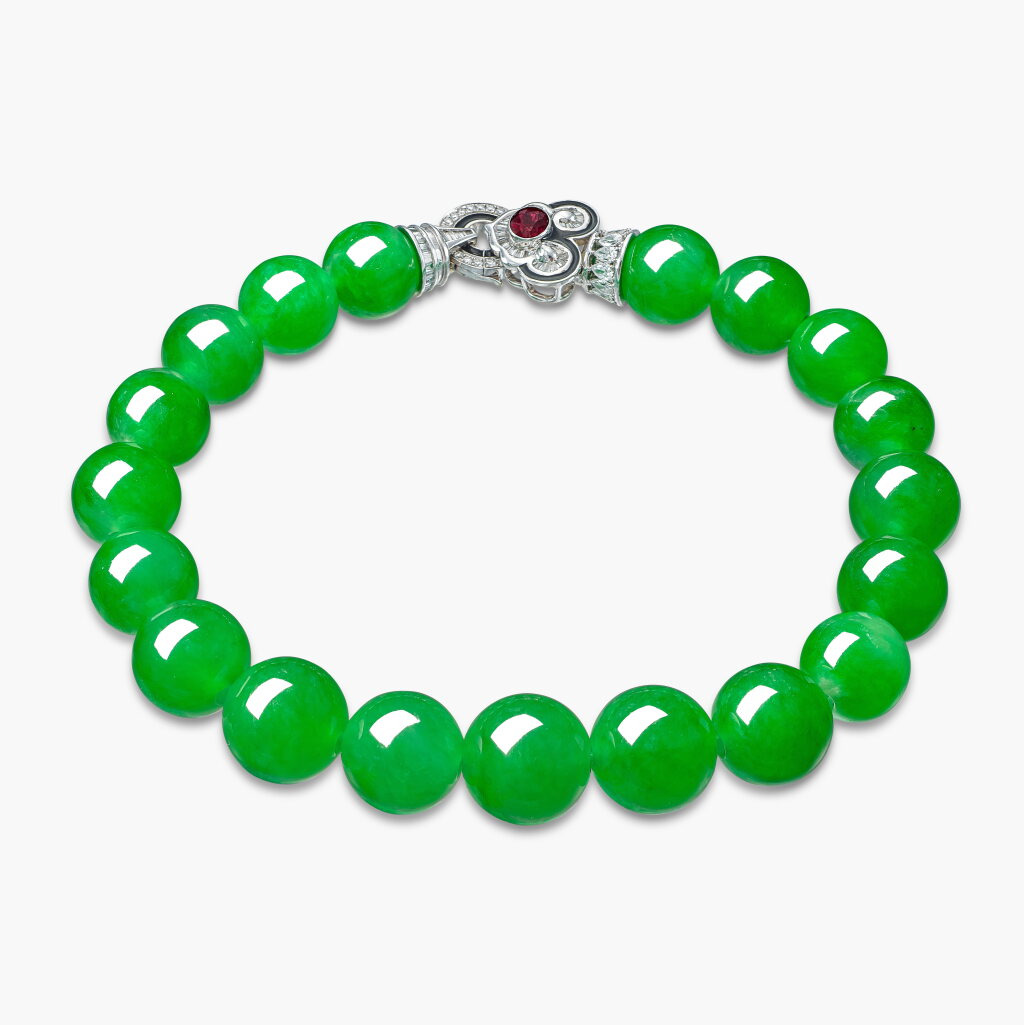 View full screen - View 1 of Lot 1715. Jadeite Bead, Coloured Stone, Diamond and Enamel Bracelet | 天然「緬甸」翡翠珠 配 寶石 配 鑽石 及 琺瑯彩 手鏈.