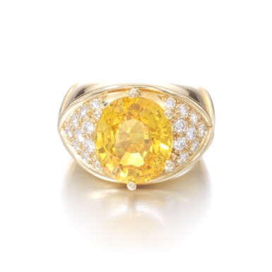 View full screen - View 1 of Lot 1256. Orange sapphire and diamond ring.