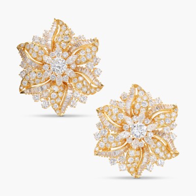 View full screen - View 1 of Lot 574. Pair of Diamond Brooches.