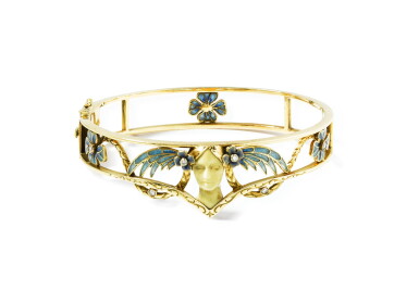 View full screen - View 1 of Lot 31. Masriera | Bracelet ivoire, émail et diamants | Ivory, enamel and diamond bracelet.