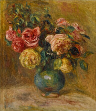 View full screen - View 1 of Lot 407. Roses dans un vase vert.