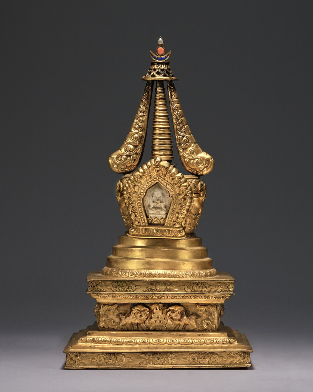 View full screen - View 1 of Lot 345. A Gilt Copper Alloy Repoussé Stupa, Tibeto-Chinese, 18th/19th Century.