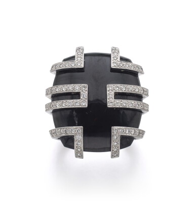 View full screen - View 1 of Lot 64. BLACK JADE AND DIAMOND RING, ‘LE BAISER DU DRAGON’ | CARTIER.