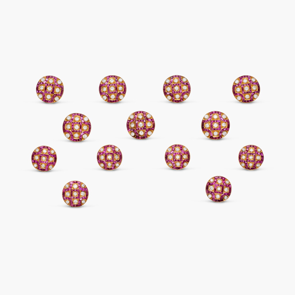 View full screen - View 1 of Lot 553. Set of Ruby and Diamond Buttons.