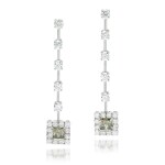 Pair of coloured diamond and diamond earrings