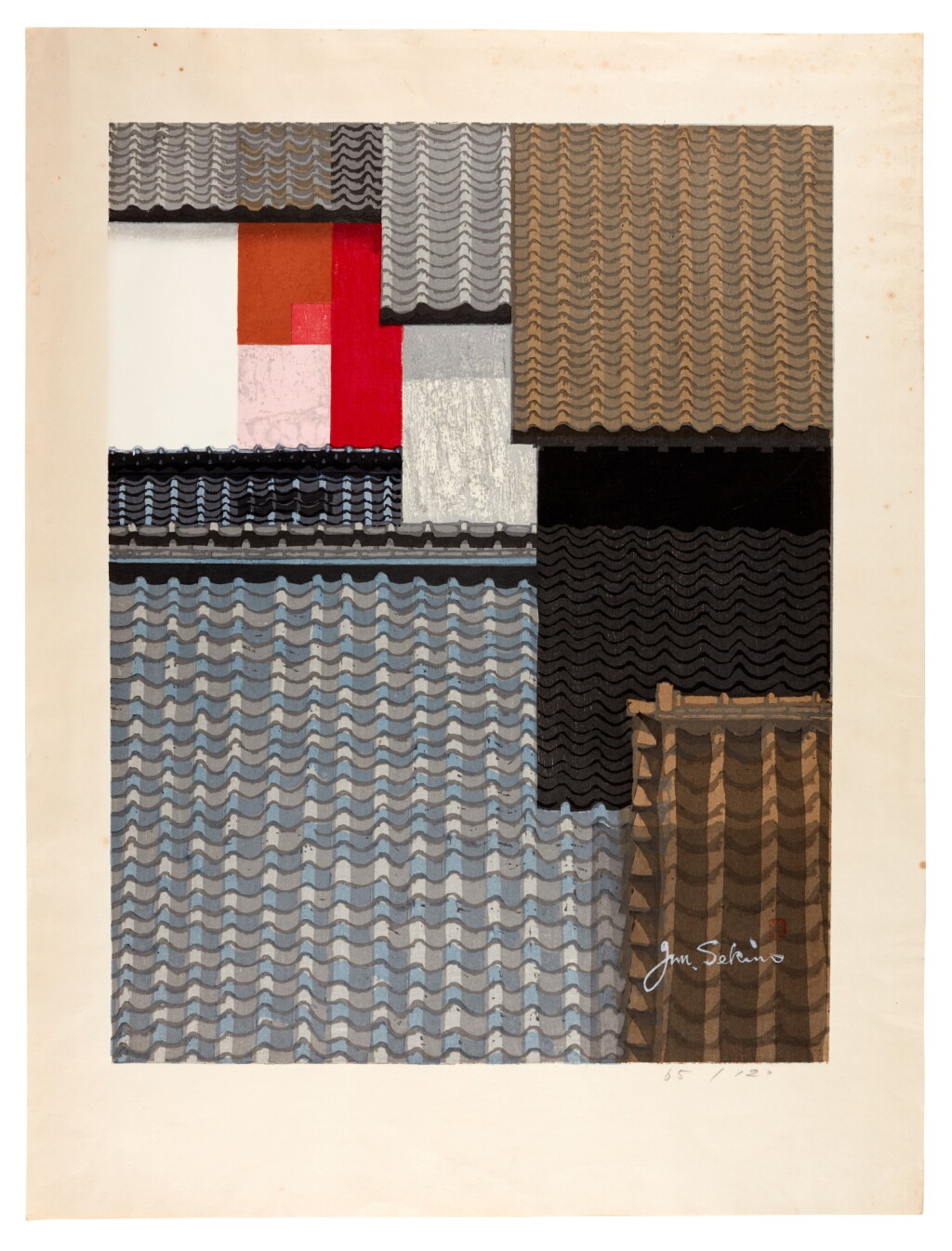 View full screen - View 1 of Lot 212. Sekino Jun'ichiro (1914-1988) Untitled (Roofs of Nagoya), Showa period, 20th century.