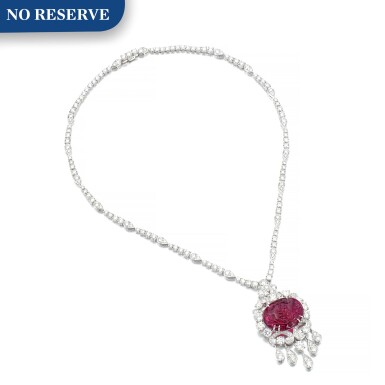 View full screen - View 1 of Lot 39. GRAFF | RUBELLITE AND DIAMOND PENDENT NECKLACE.