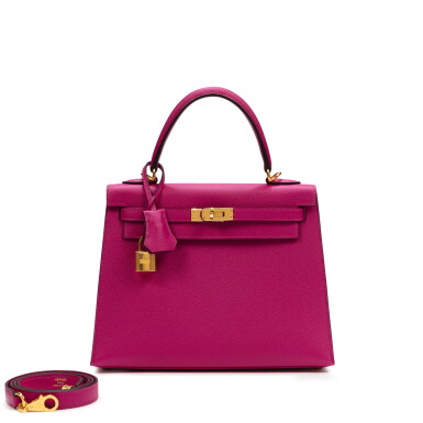 View full screen - View 1 of Lot 650. Fuschia Epsom Kelly 25 Sellier Gold Hardware, 2022.