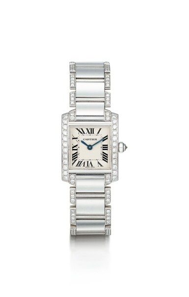 View full screen - View 1 of Lot 8181. CARTIER | TANK FRANÇAISE, REFERENCE 2403, A WHITE GOLD AND DIAMOND-SET BRACELET WATCH, CIRCA 2005.