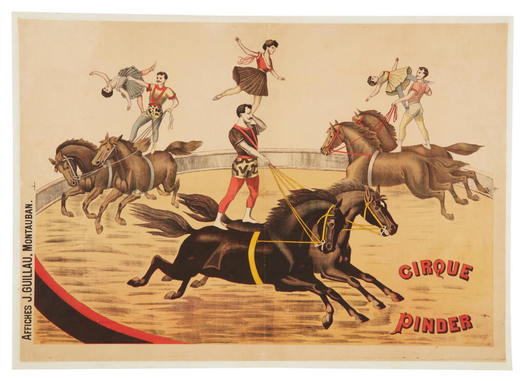 View full screen - View 1 of Lot 500. Pinder, George, & William Pinder | Stunt riding in an English-French circus.