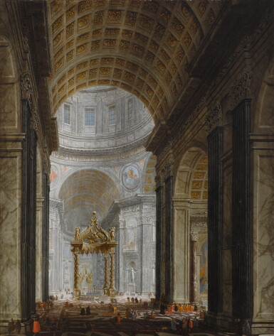 View full screen - View 1 of Lot 496. A view of the interior of Saint Peter's Basilica, Rome.