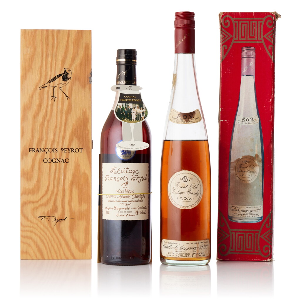 View full screen - View 1 of Lot 6809. Francois Peyrot Tres Vieux Cognac & FOV Cognac Mixed Lot (2 BT70).