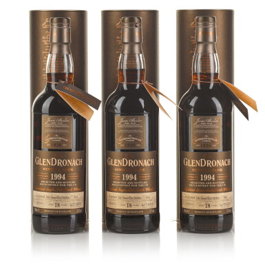 View full screen - View 1 of Lot 132. The Glendronach Single Cask 18 Year Old #3547 55.1 abv 1994 (3 BT 70cl).
