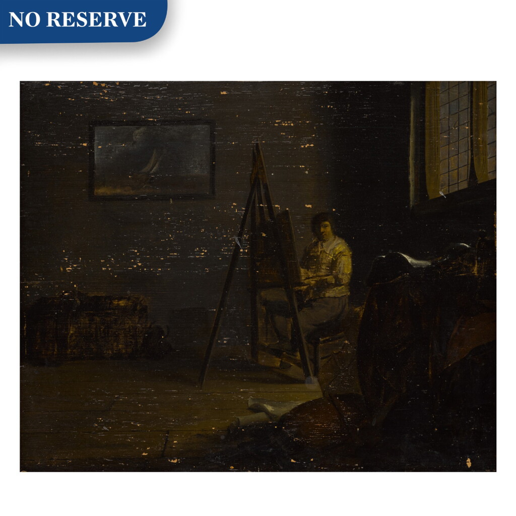 View full screen - View 1 of Lot 24. An interior with an artist at his easel .