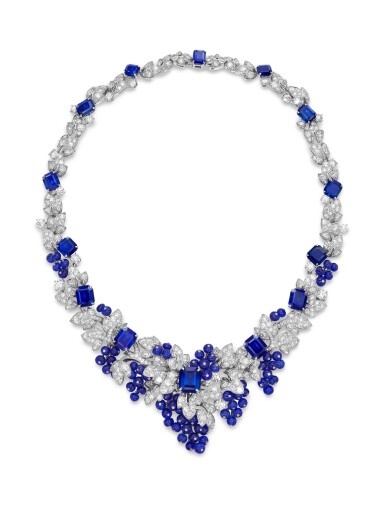 View full screen - View 1 of Lot 1649. GRAFF | SAPPHIRE AND DIAMOND NECKLACE 格拉夫 | 藍寶石 配 鑽石 項鏈 (藍寶石及鑽石共重約142.06及33.96卡拉 ).