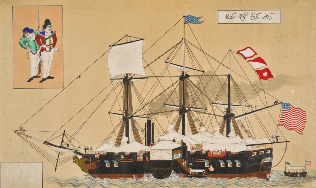 View full screen - View 1 of Lot 119. ANONYMOUS, EDO PERIOD, 19TH CENTURY, THE MISSISSIPPI STEAMBOAT ENTERING TOKYO HARBOUR IN 1853.