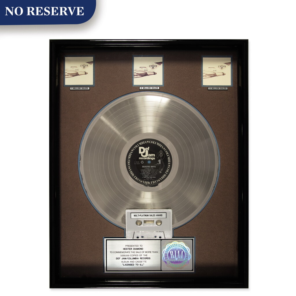 View full screen - View 1 of Lot 315. RIAA Multi-Platinum Diamond sales award presented to Hester Diamond for the Beastie Boys 1986 album “Licensed to Ill”.