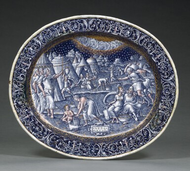 View full screen - View 1 of Lot 110. ATTRIBUTED TO PIERRE REYMOND | OVAL DISH WITH THE MANNA FROM HEAVEN.