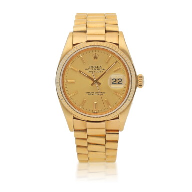 View full screen - View 1 of Lot 193. DATEJUST, REF 16018 YELLOW GOLD WRISTWATCH WITH DATE AND BRACELET CIRCA 1979.