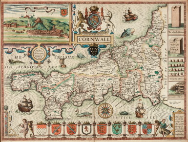 View full screen - View 1 of Lot 37. SPEED | Maps of Cornwall and Hampshire, 1627.