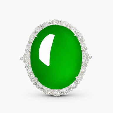 View full screen - View 1 of Lot 1642. Jadeite and Diamond Ring | 天然「緬甸」翡翠 配 鑽石 戒指.