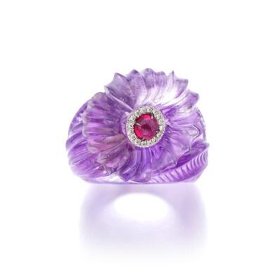 View full screen - View 1 of Lot 27. MICHELE DELLA VALLE | AMETHYST, RUBY AND DIAMOND RING.
