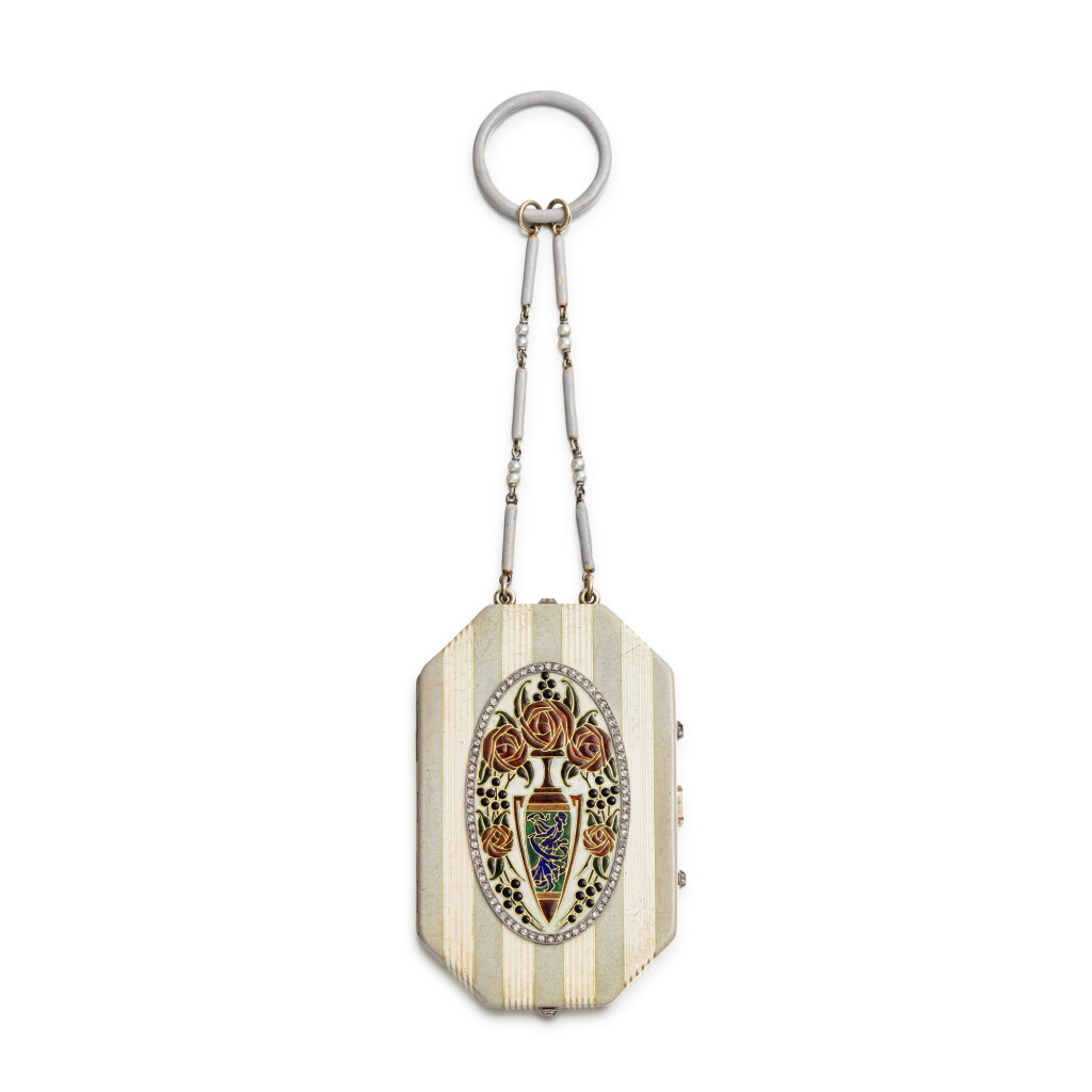 View full screen - View 1 of Lot 113. Enamel and diamond evening vanity case .