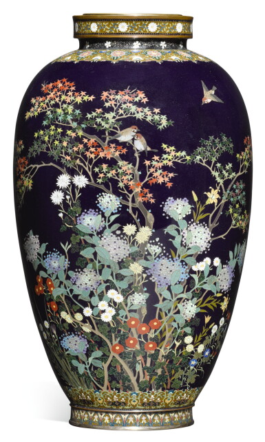 View full screen - View 1 of Lot 129. A CLOISONNÉ VASE, SIGNED AICHI HAYASHI SAKU AND WITH THE MARK OF HAYASHI KODENJI (1831–1915), MEIJI PERIOD, LATE 19TH CENTURY.